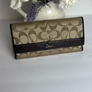 Coach Beige and brown Signature Clutch